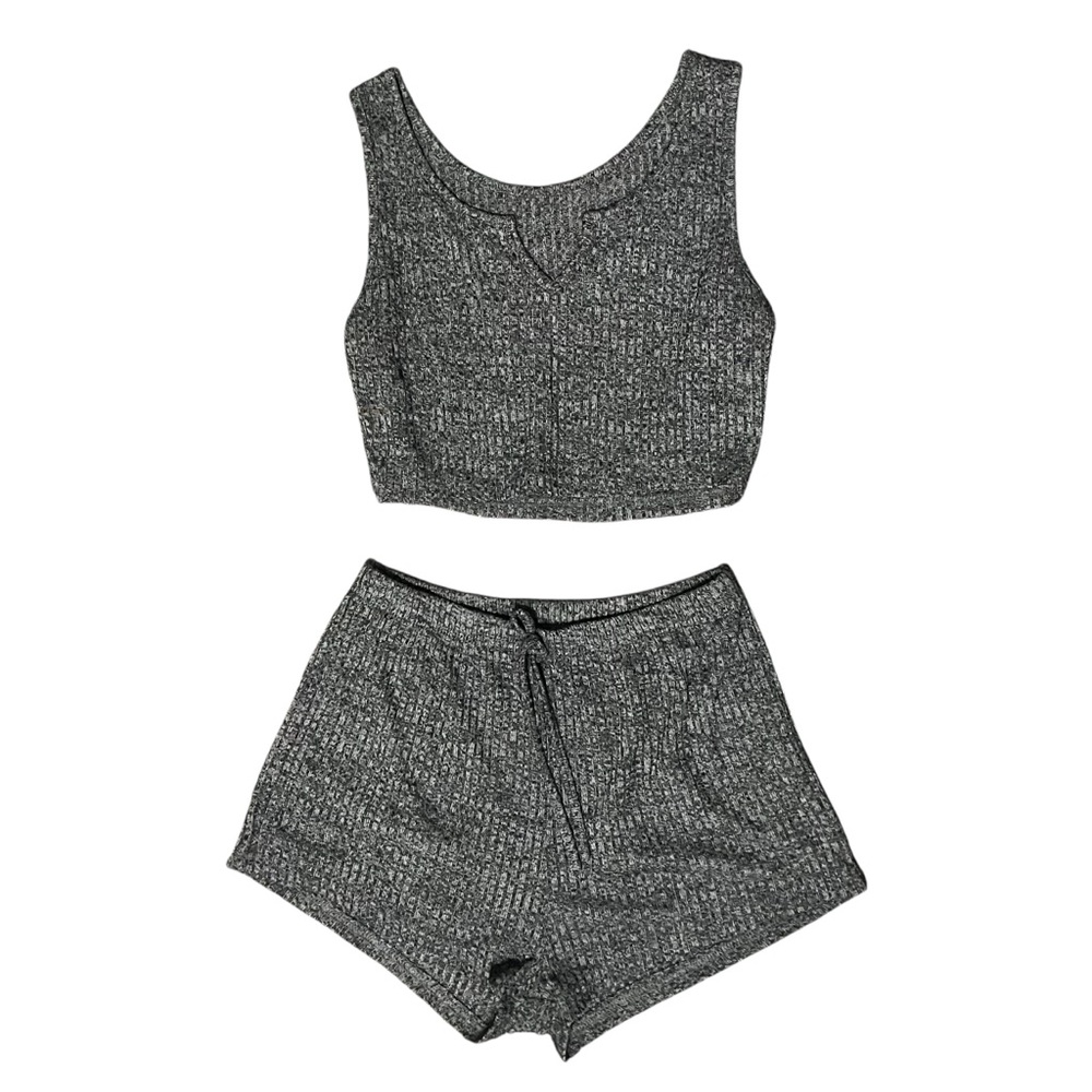 Gray Knit Crop Top and Shorts Lounge Set Size Small